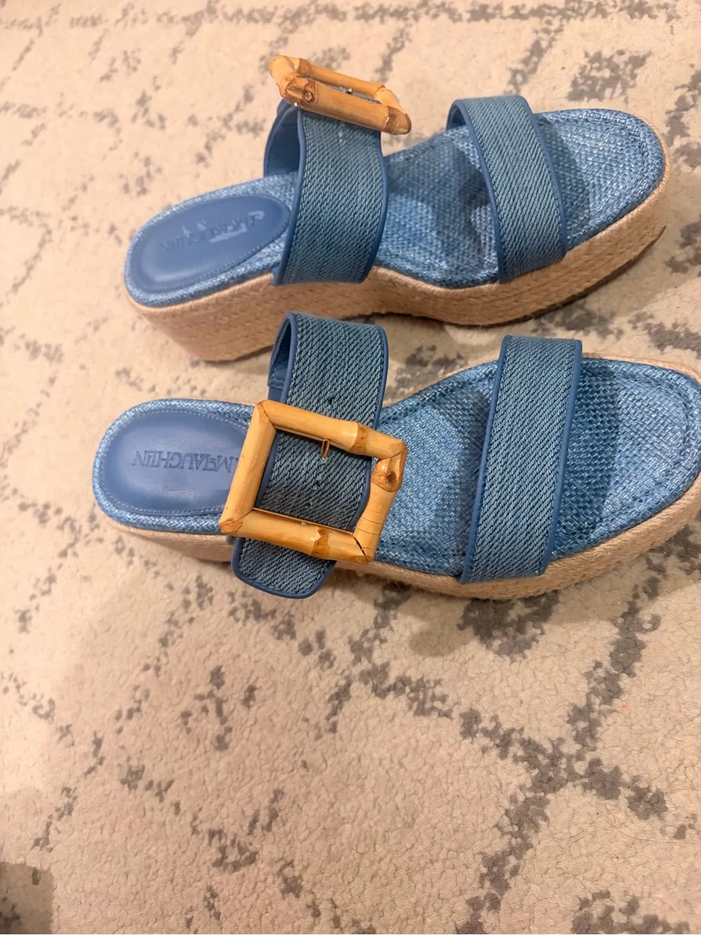 Blue knit Slide Espadrilles with Bamboo Buckle